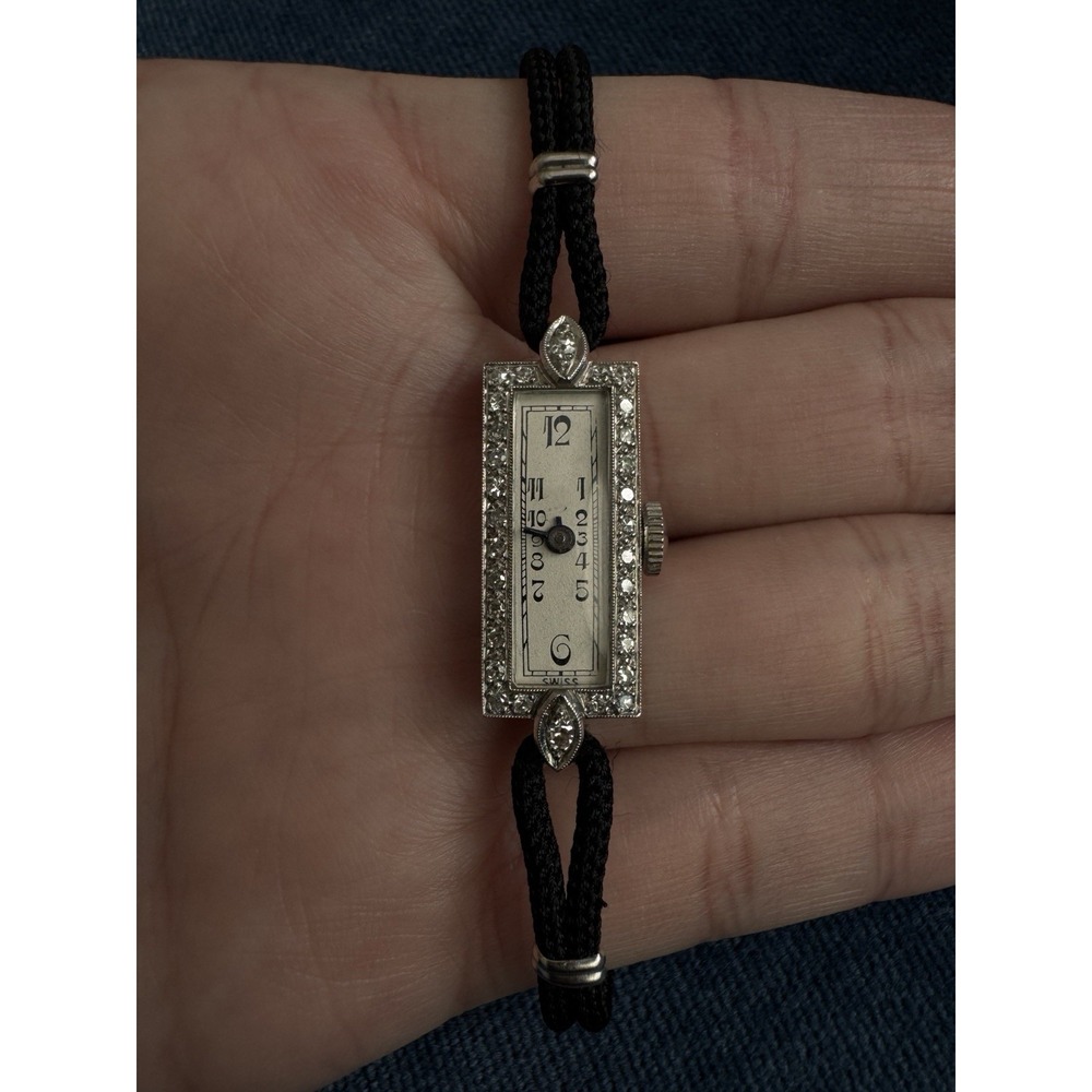 Antique Art Deco Ladies Cocktail Watch in Solid10% Iridium Platinum & Diamonds - Picture 7 of 14